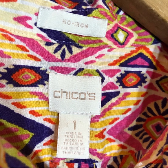 Chico’s Ikat Linen Button-Back Shirt No Iron 1/M - Picture 7 of 12